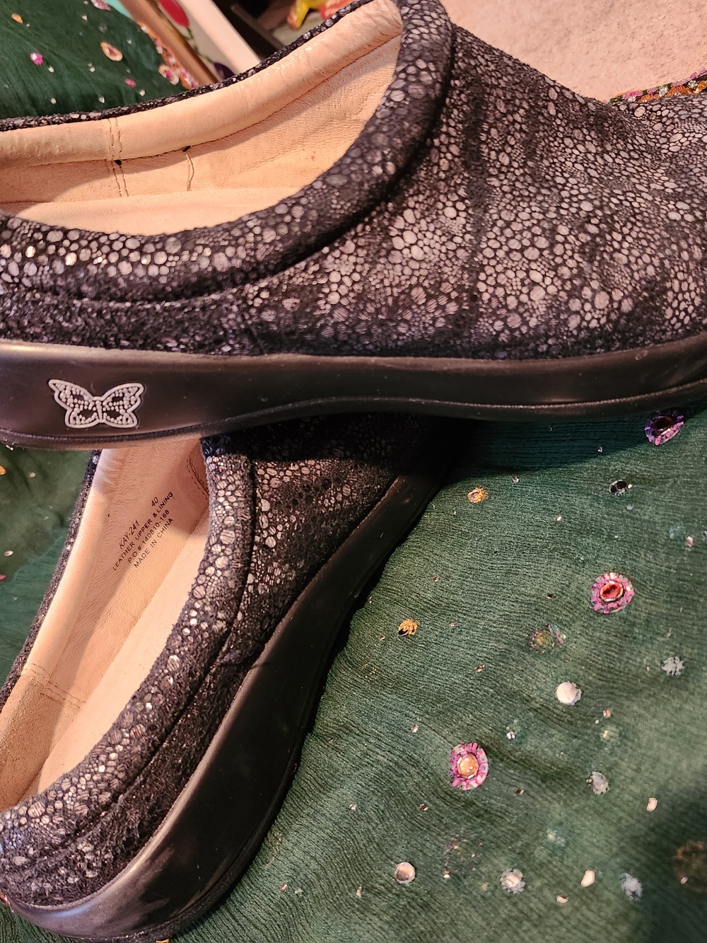 Alegria Black Pebbled Slip-On Comfort Flats